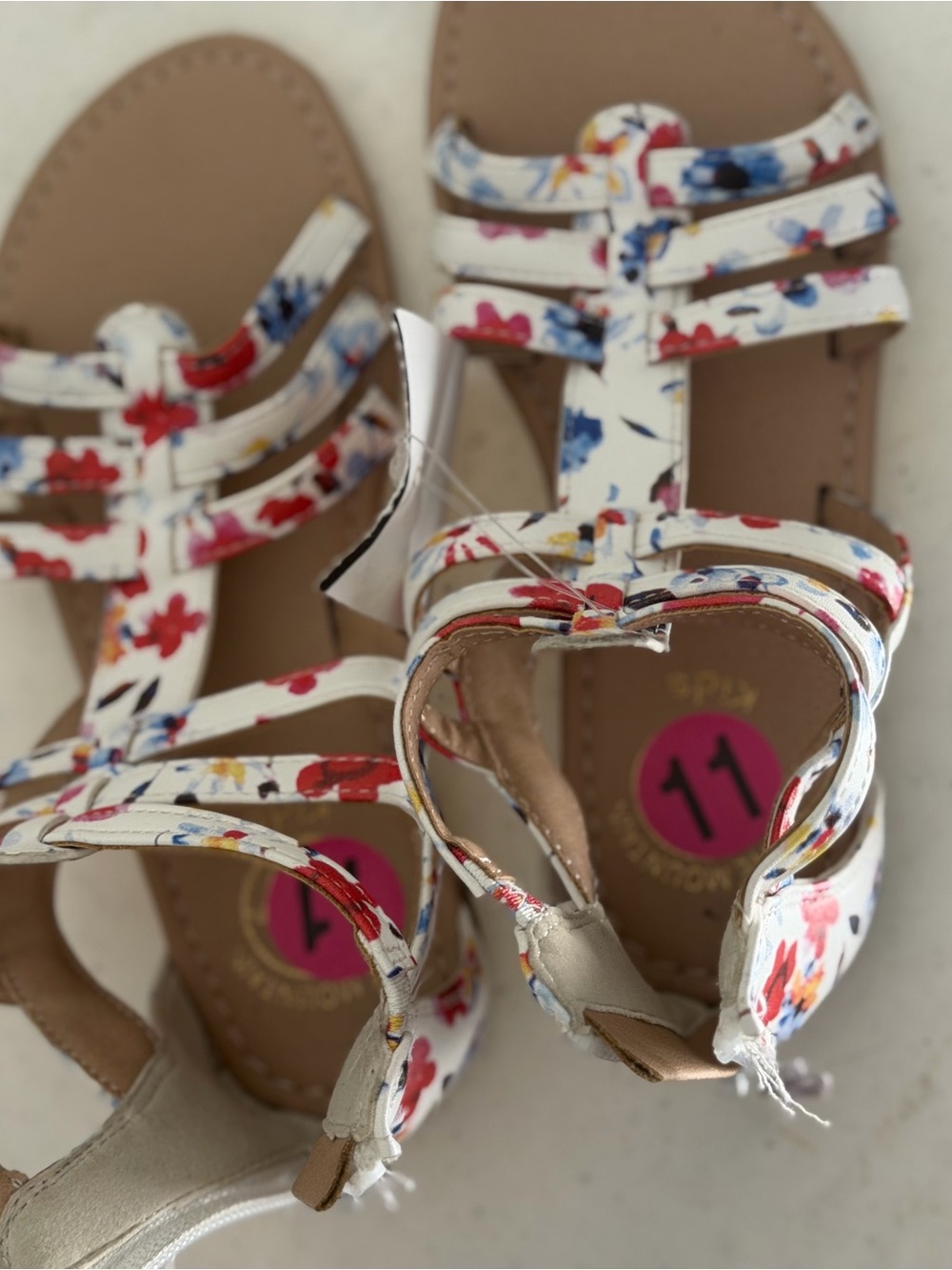 Girls White Floral Strappy Sandals
